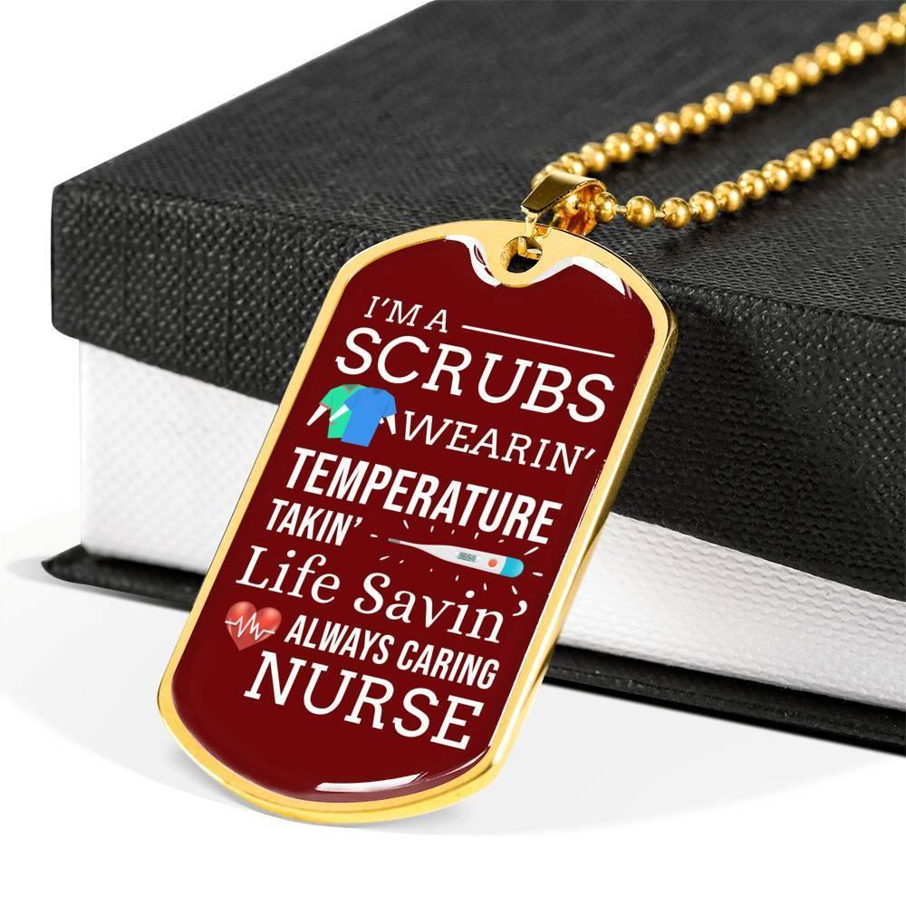 Always Caring Nurse Necklace Stainless Steel or 18k Gold Dog Tag W 24" Chain-Express Your Love Gifts