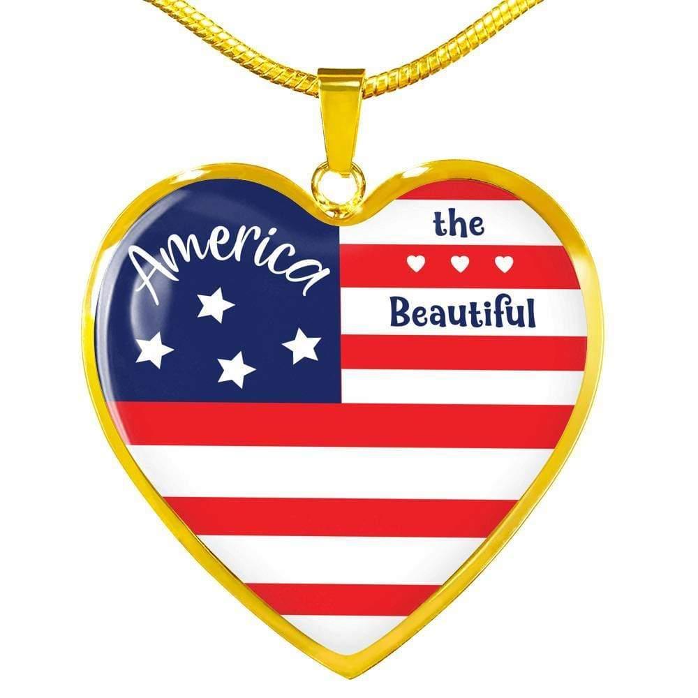 America The Beautiful Necklace Heart Pendant 18k Gold 18-22"-Express Your Love Gifts