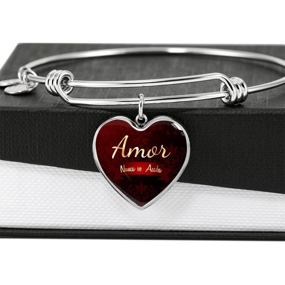 Amor Nunca Se Acaba Stainless Steel or 18k Gold Heart Bracelet Bangle - Express Your Love Gifts