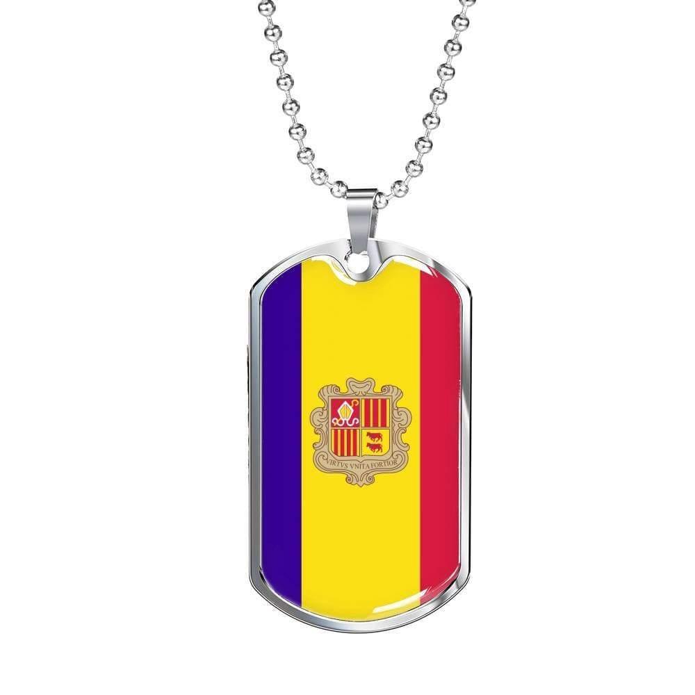 Andorra Flag Necklace Andorra Flag Stainless Steel or 18k Gold Dog Tag 24" - Express Your Love Gifts
