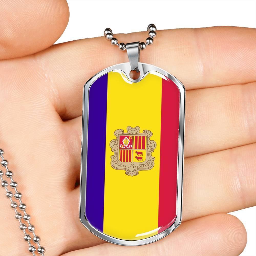 Andorra Flag Necklace Andorra Flag Stainless Steel or 18k Gold Dog Tag 24" - Express Your Love Gifts