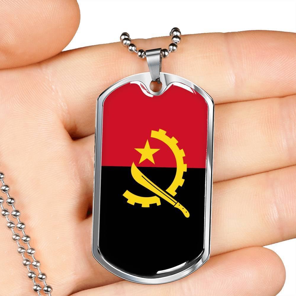Angola Flag Necklace Angola Flag Stainless Steel or 18k Gold Dog Tag 24" - Express Your Love Gifts