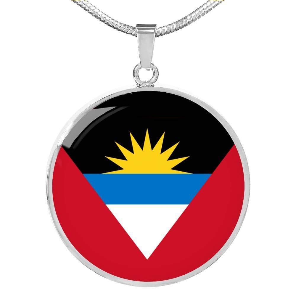 Antigua And Barbuda Flag Circle Necklace Stainless Steel or 18k Gold 18-22" - Express Your Love Gifts