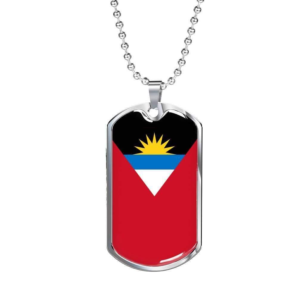 Antigua And Barbuda Flag Necklace Antigua And Barbuda Flag Stainless Steel or 18k Gold Dog Tag 24"" Chain - Express Your Love Gifts