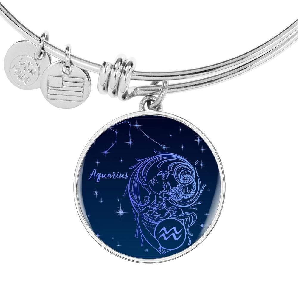 Aquarius Constellation Queen Stainless Steel or 18k Gold Circle Bangle Bracelet - Express Your Love Gifts