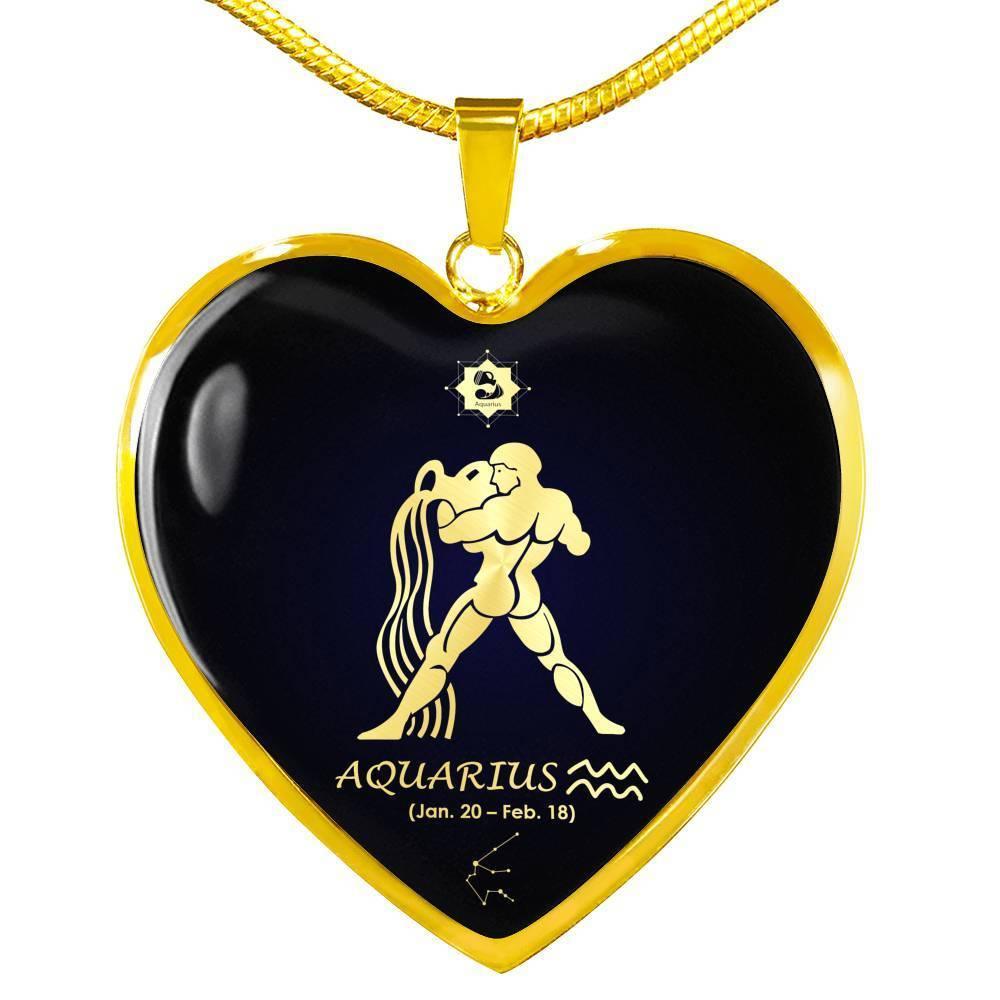 Aquarius Sign Zodiac Necklace 18k Gold Stainless Steel Heart 18-22"-Express Your Love Gifts