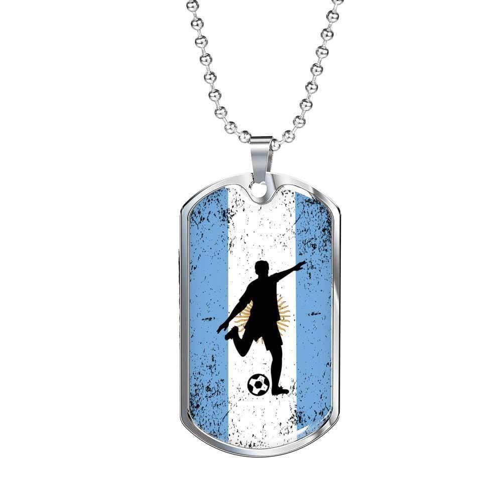 Argentina Flag And Soccer/Futbol Necklace Stainless Steel or 18k Gold Dog Tag 24" Chain-Express Your Love Gifts