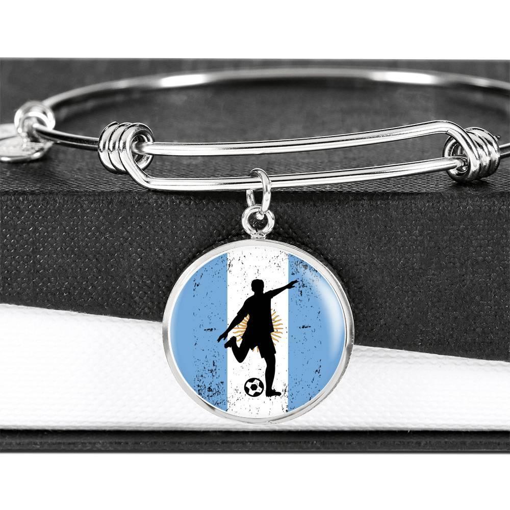 Argentina Flag Argentina Futbol Soccer Stainless Steel or 18k Gold Circle Bangle Bracelet - Express Your Love Gifts