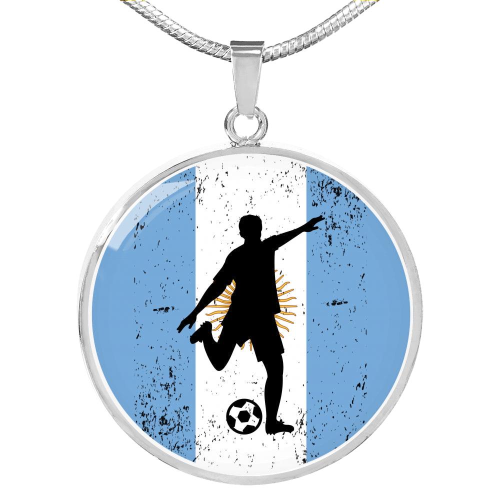 Argentina Flag Futbol Soccer Circle Pendant Stainless Steel Pendant Necklace - Express Your Love Gifts