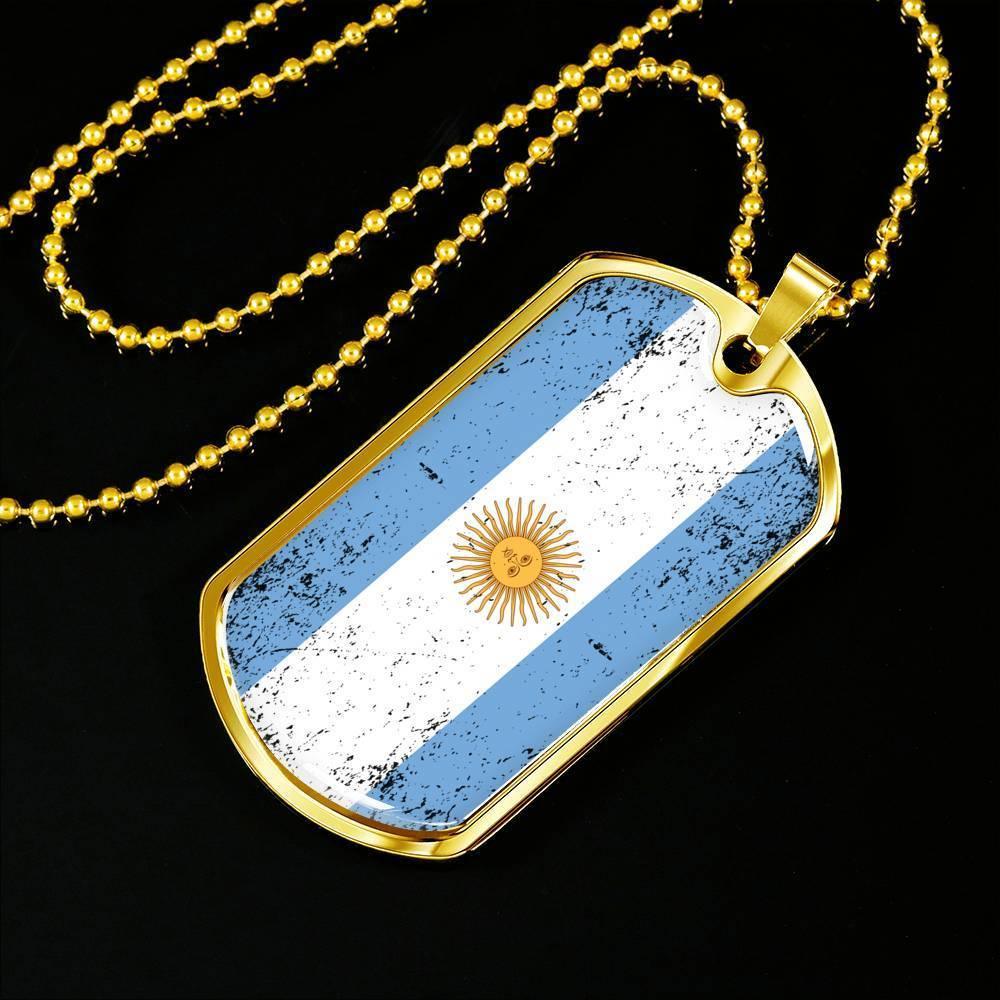 Argentina Flag Necklace Argentina Flag Stainless Steel or 18k Gold Dog Tag 24"-Express Your Love Gifts