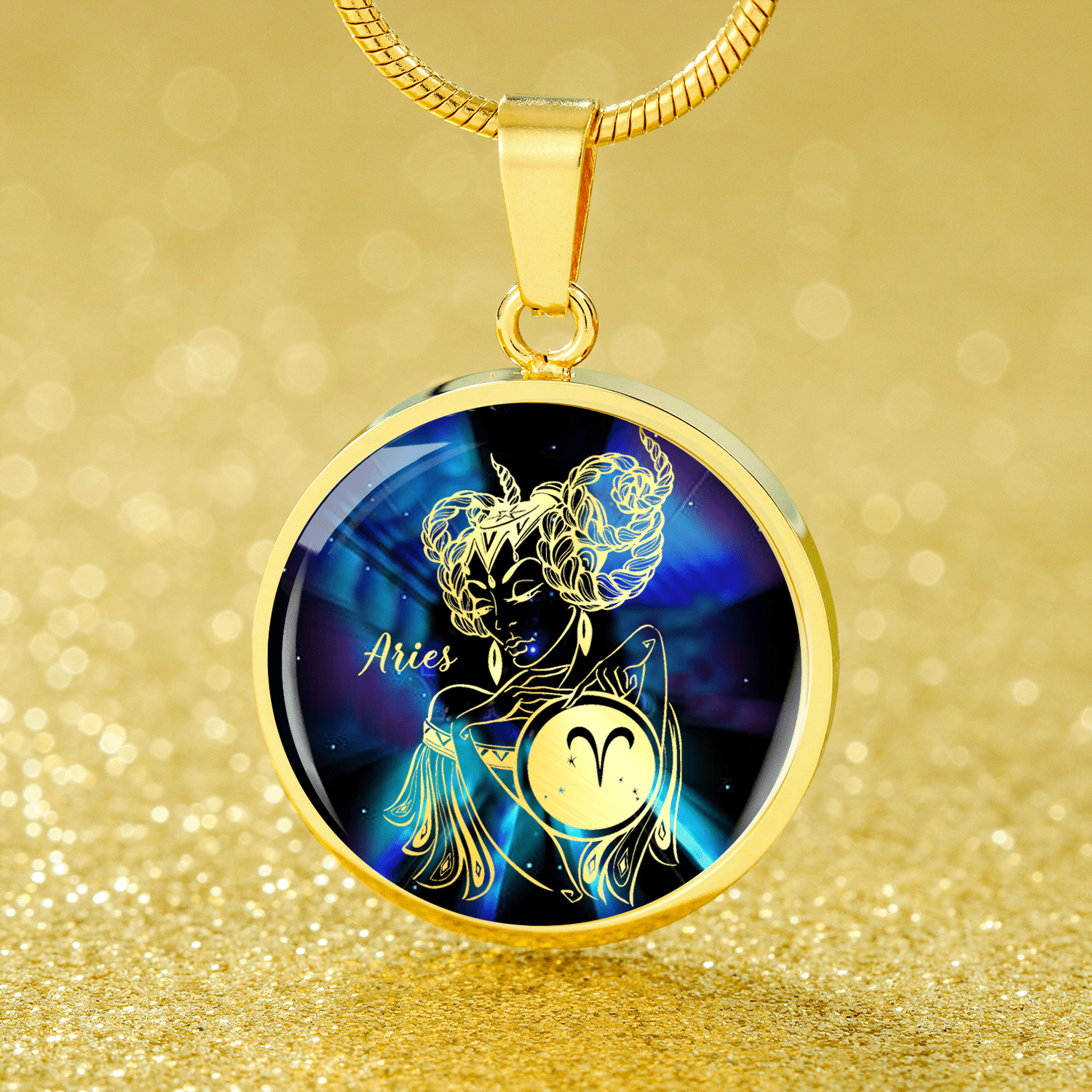 Aries Purple Galaxy Zodiac Necklace Stainless Steel or 18k Gold Circle Pendant-Express Your Love Gifts