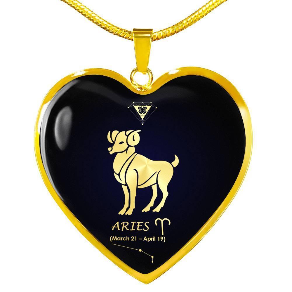 Aries Sign Zodiac Necklace 18k Gold Stainless Steel Heart 18-22"-Express Your Love Gifts