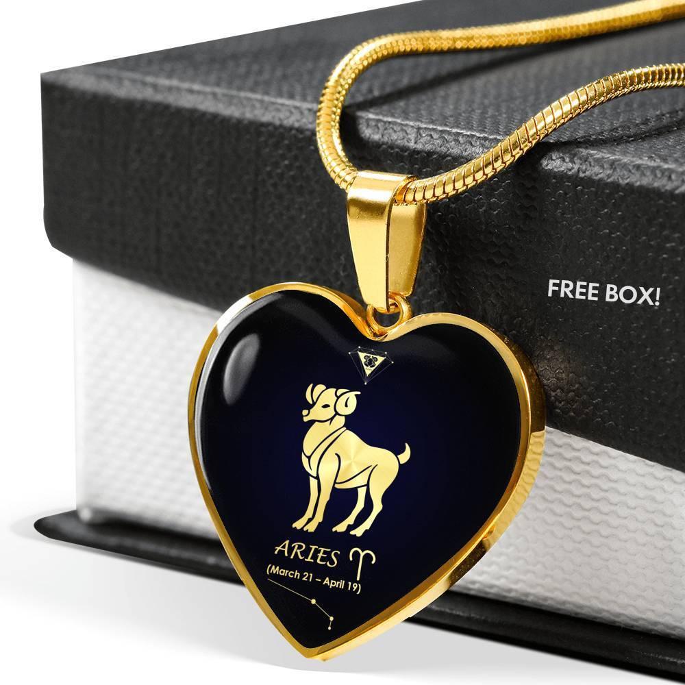 Aries Sign Zodiac Necklace 18k Gold Stainless Steel Heart 18-22"-Express Your Love Gifts