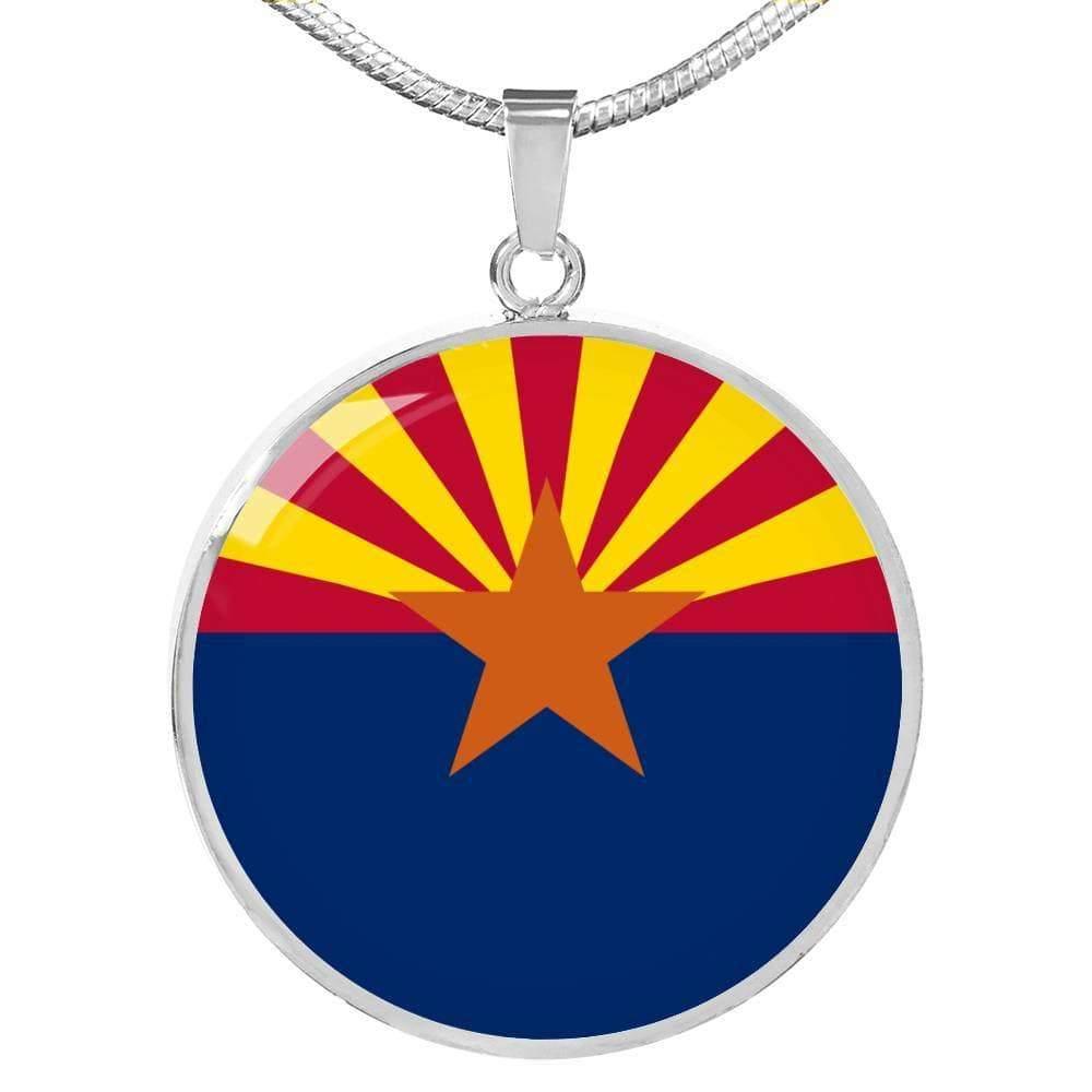 Arizona State Flag Necklace Stainless Steel or 18k Gold Circle Pendant 18-22" - Express Your Love Gifts