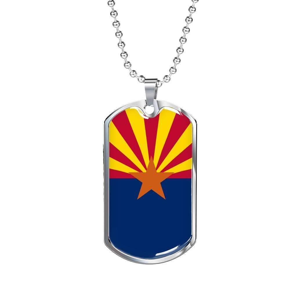 Arizona State Flag Necklace Stainless Steel or 18k Gold Dog Tag 24" Chain - Express Your Love Gifts