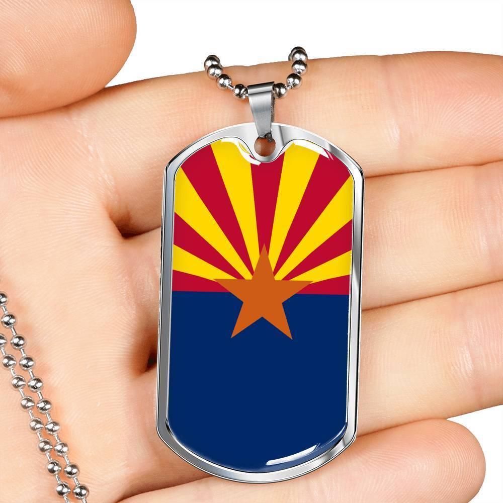 Arizona State Flag Necklace Stainless Steel or 18k Gold Dog Tag 24" Chain - Express Your Love Gifts
