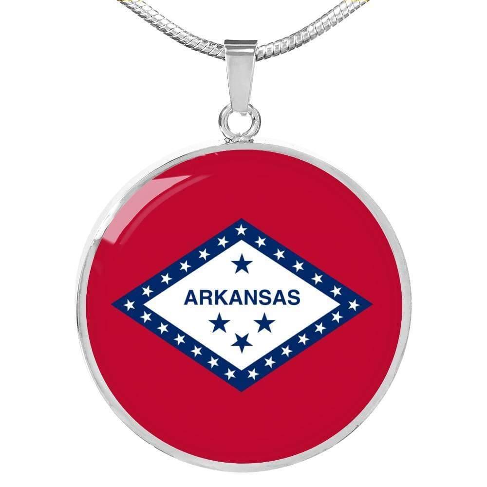 Arkansas State Flag Necklace Stainless Steel or 18k Gold Circle Pendant 18-22" - Express Your Love Gifts