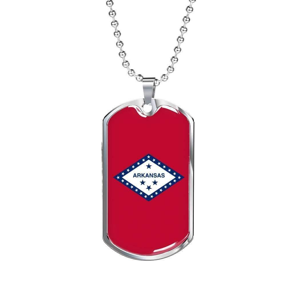 Arkansas State Flag Necklace Stainless Steel or 18k Gold Dog Tag 24" Chain - Express Your Love Gifts