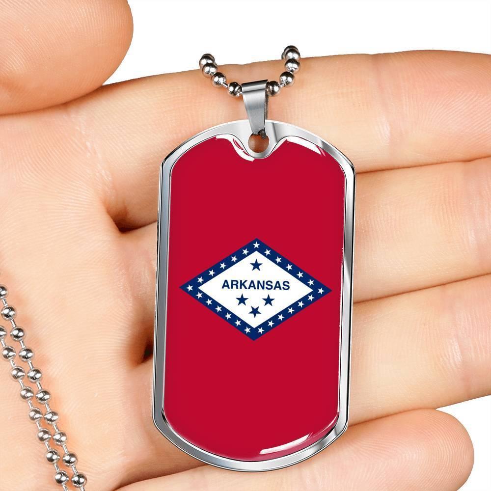 Arkansas State Flag Necklace Stainless Steel or 18k Gold Dog Tag 24" Chain - Express Your Love Gifts