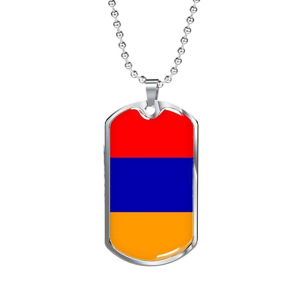 Armenia Flag Necklace Armenia Flag Stainless Steel or 18k Gold Dog Tag 24" - Express Your Love Gifts