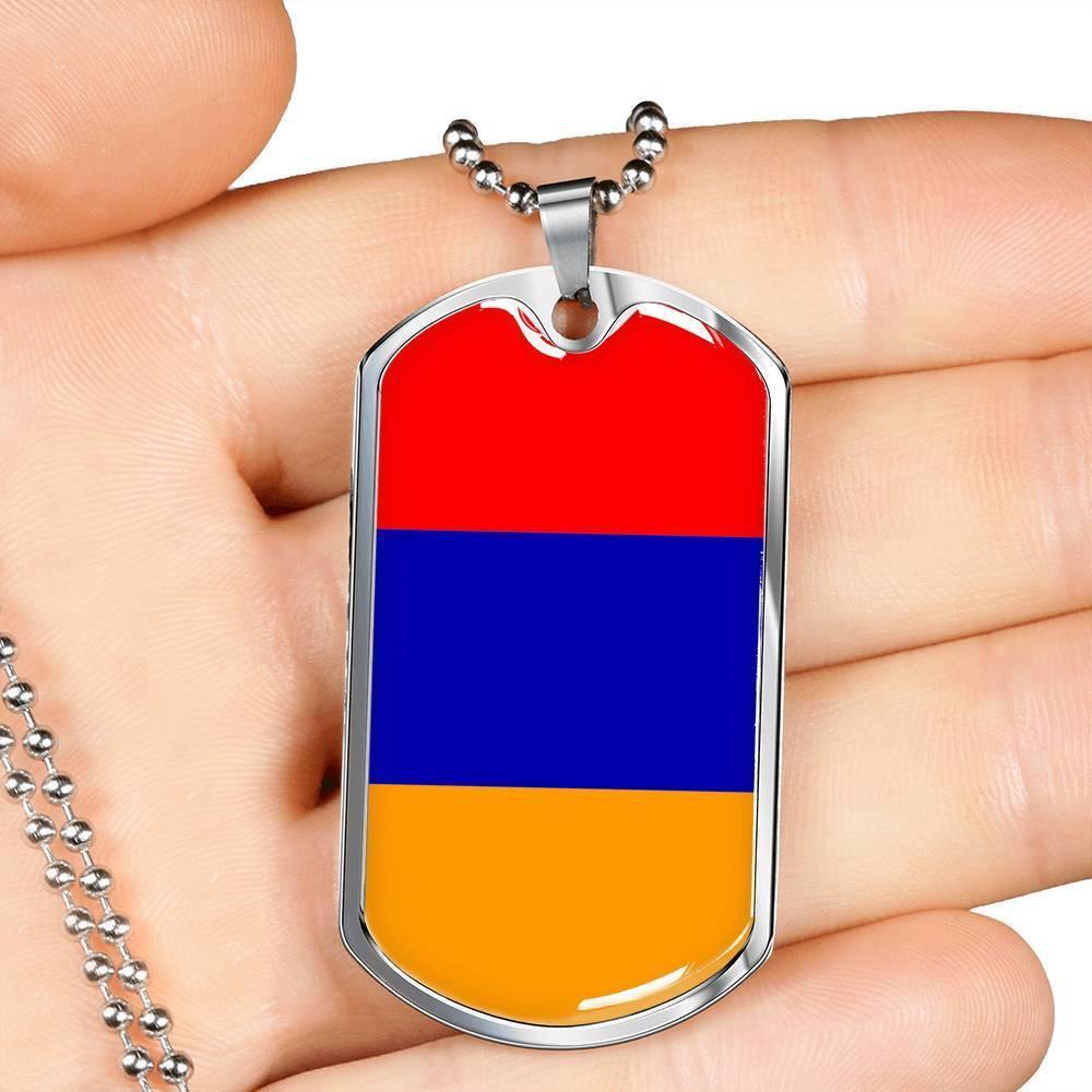 Armenia Flag Necklace Armenia Flag Stainless Steel or 18k Gold Dog Tag 24" - Express Your Love Gifts