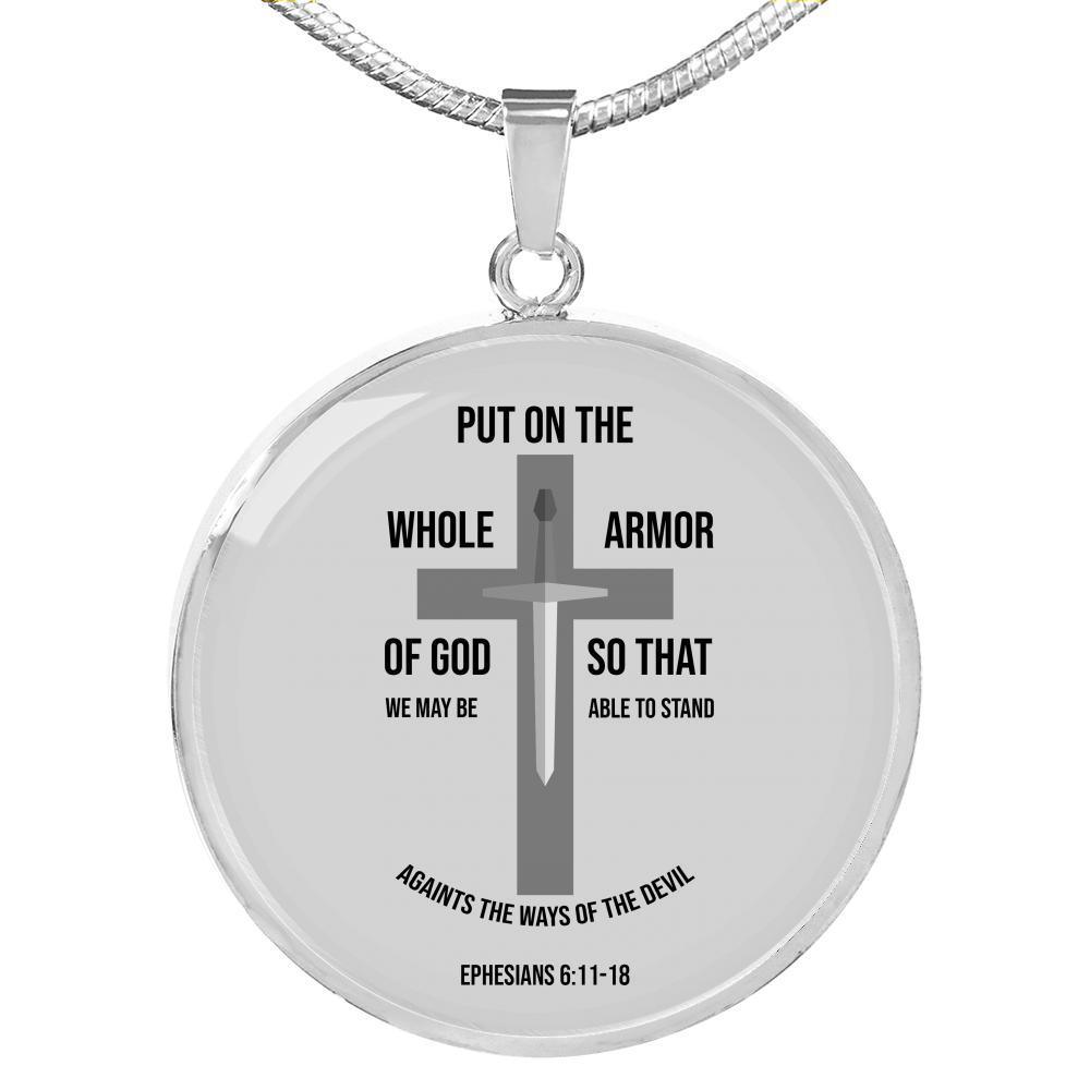 Armor Of God Bible Verse Inspirational Gift Circle Pendant Stainless Steel or 18k Gold 18-22" - Express Your Love Gifts