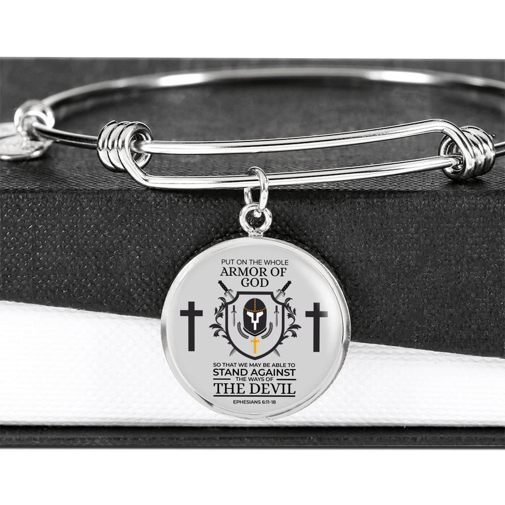 Armor Of God Ephesians 6:1118 Stainless Steel or 18k Gold Circle Bangle Bracelet - Express Your Love Gifts