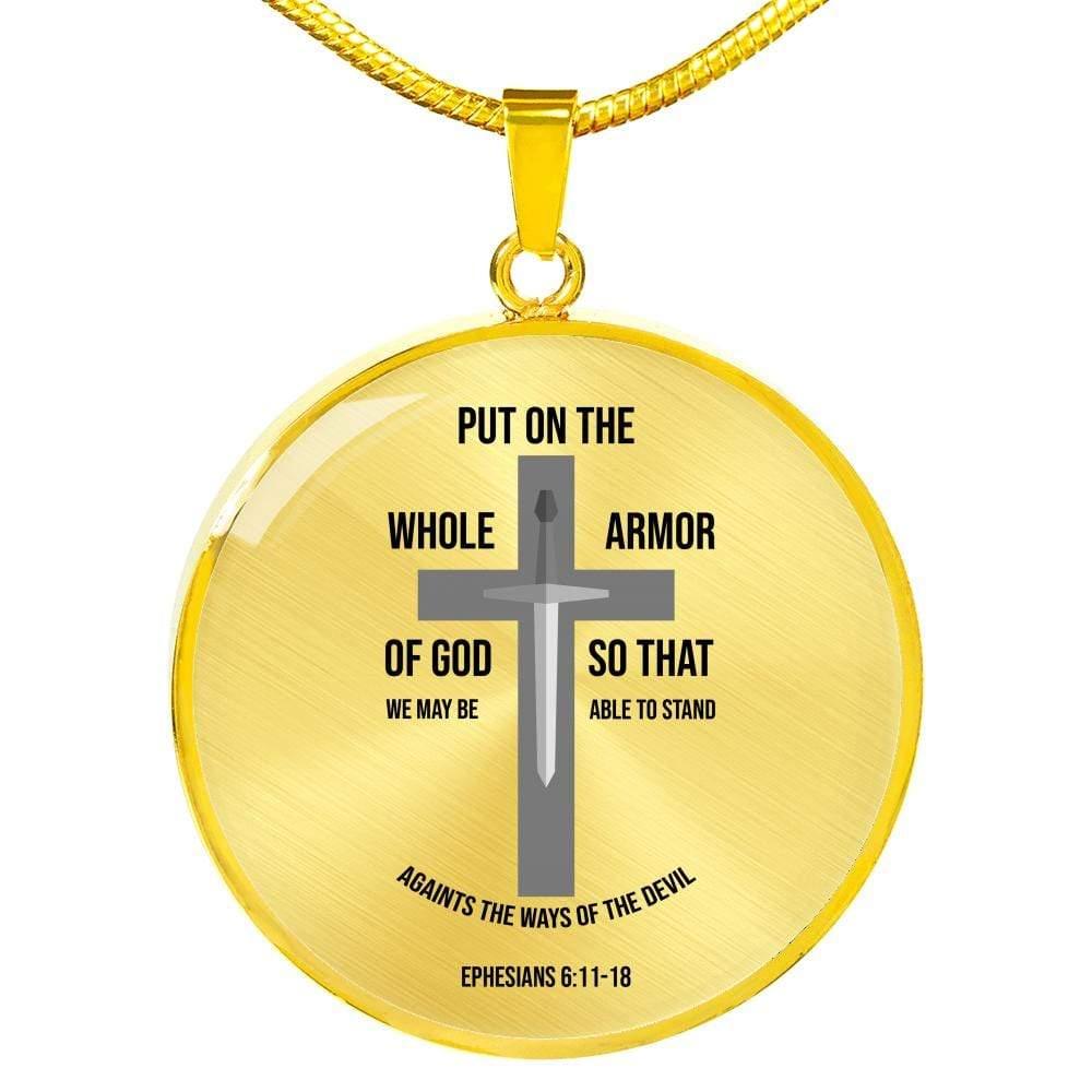 Armor of God Ephesians 6 Circle Necklace Stainless Steel or 18k Gold 18-22" - Express Your Love Gifts
