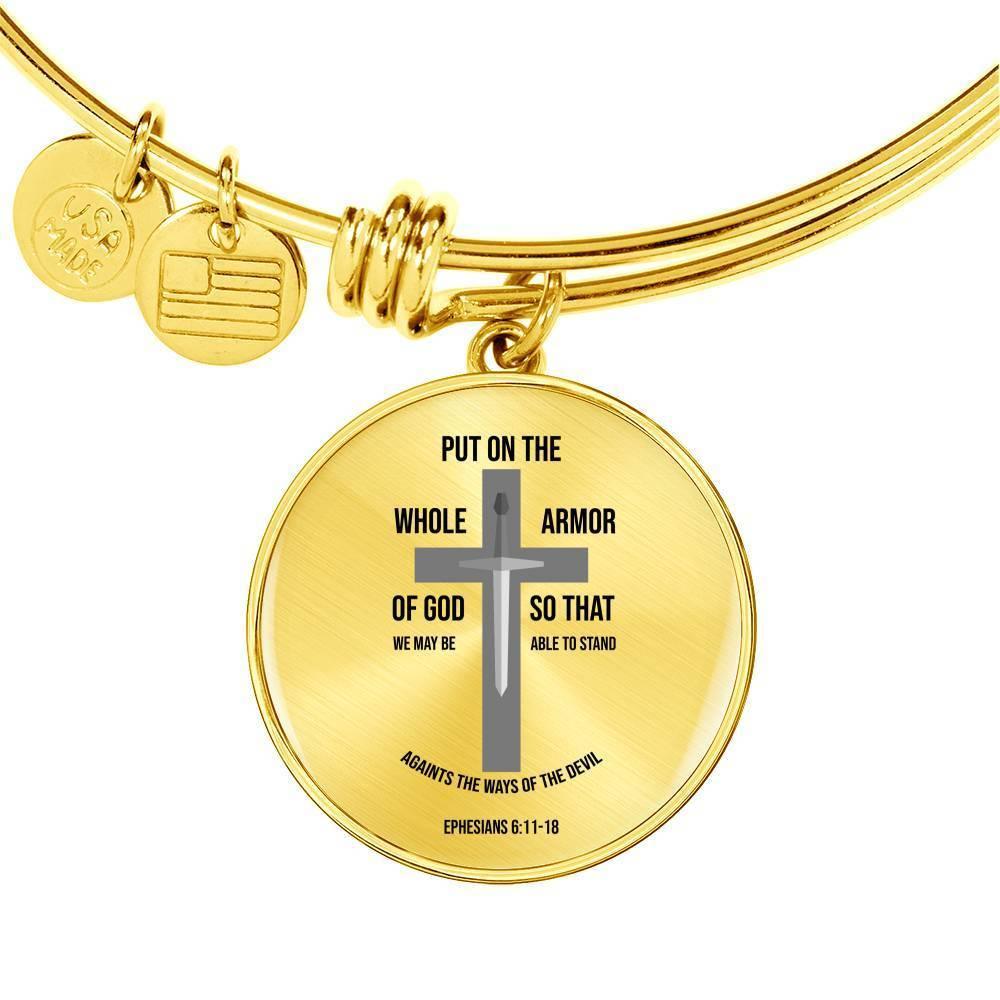Armor of God Ephesians 6 Stainless Steel or 18k Gold Circle Bangle Bracelet - Express Your Love Gifts