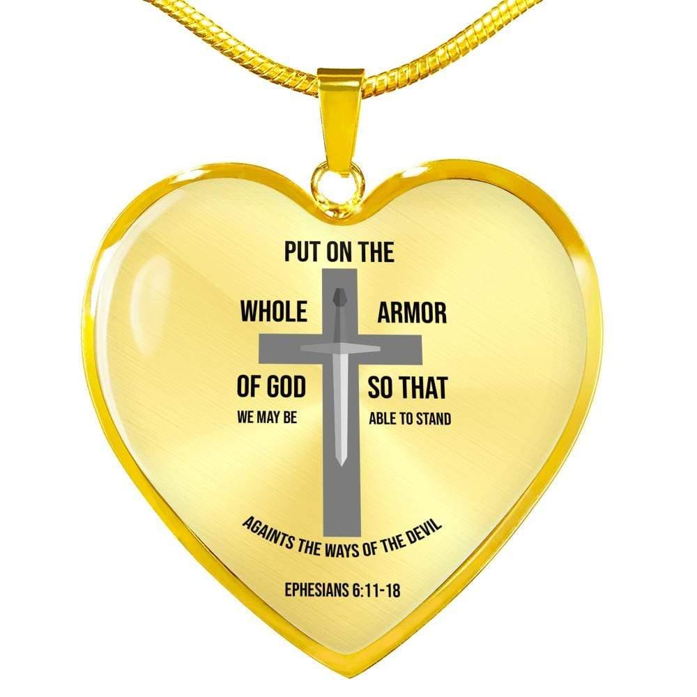 Armor of God Ephesians Necklace Stainless Steel or 18k Gold Heart Pendant 18-22" - Express Your Love Gifts