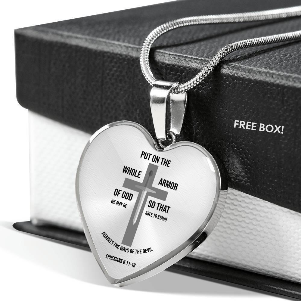 Armor of God Ephesians Necklace Stainless Steel or 18k Gold Heart Pendant 18-22" - Express Your Love Gifts