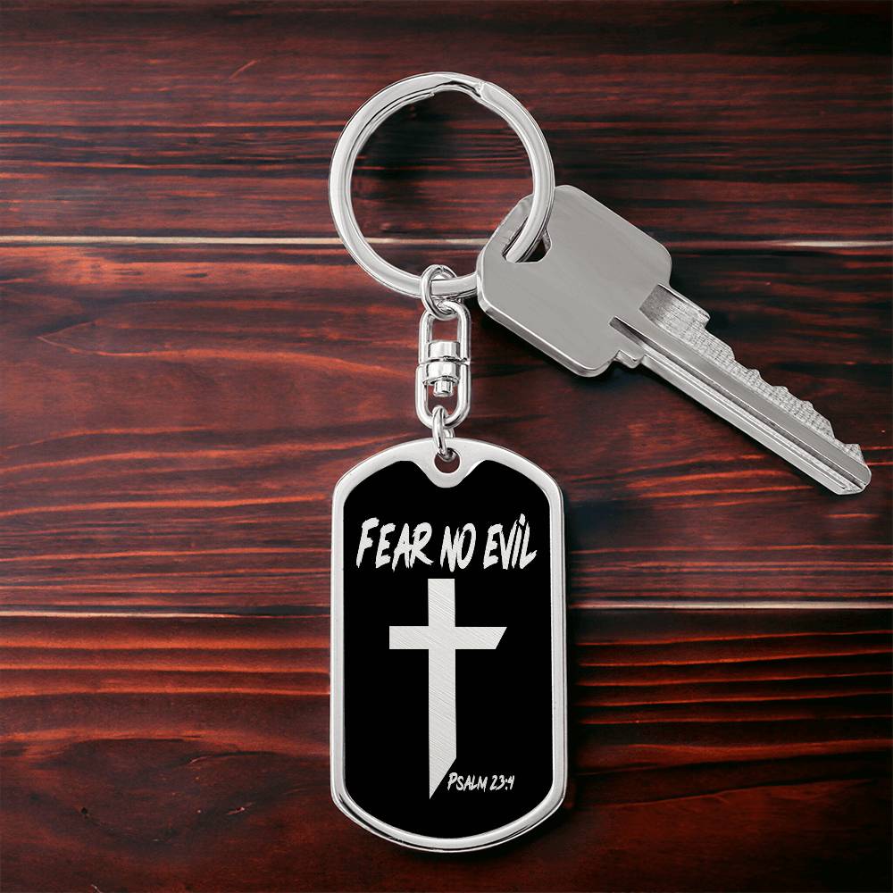 Fear No Evil Psalm 23:4 Bible Keychain Stainless Steel or 18k Gold Dog Tag-Express Your Love Gifts