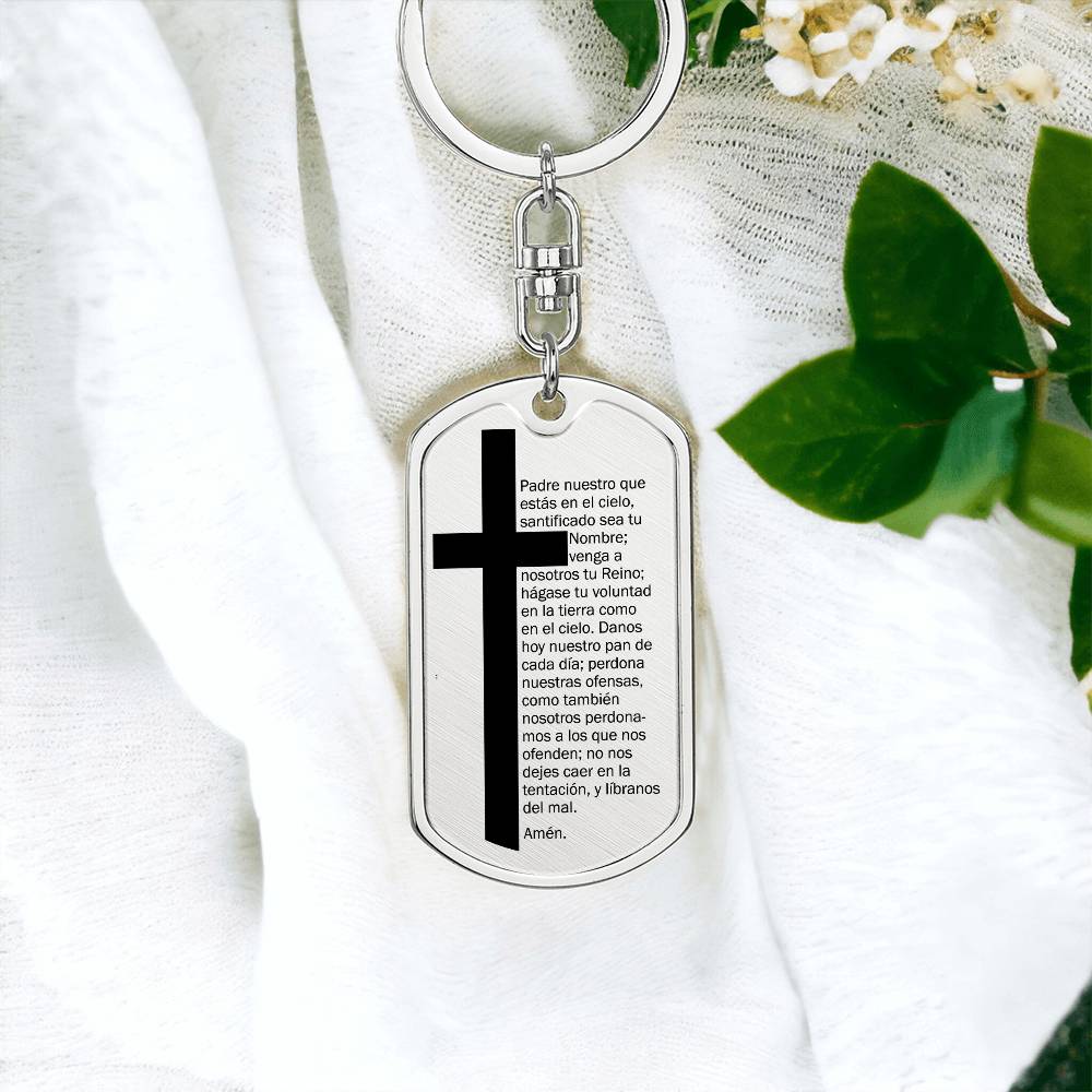 Lords Prayer Spanish Padre Nuestro Bible Keychain Stainless Steel or 18k Gold Dog Tag-Express Your Love Gifts