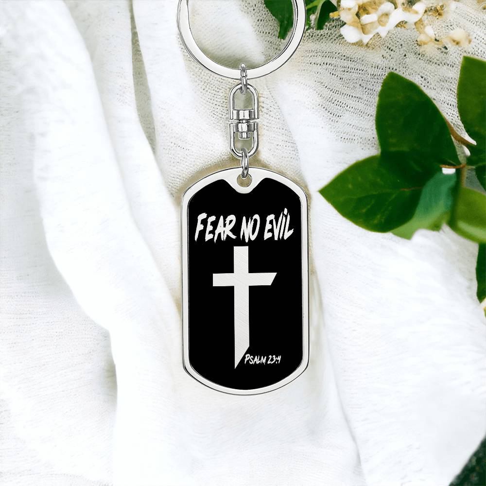 Fear No Evil Psalm 23:4 Bible Keychain Stainless Steel or 18k Gold Dog Tag-Express Your Love Gifts