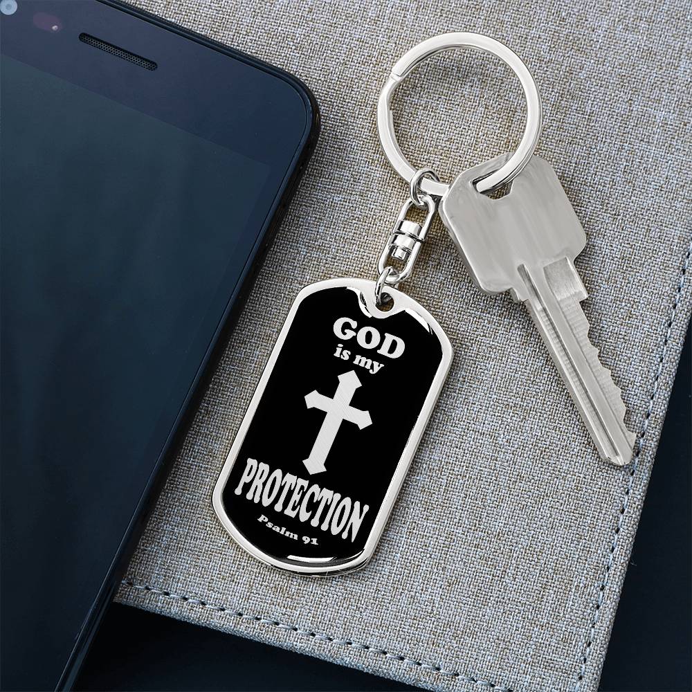 God is My Protection Psalm 91 Swivel Keychain Stainless Steel or 18k Gold Dog Tag-Express Your Love Gifts