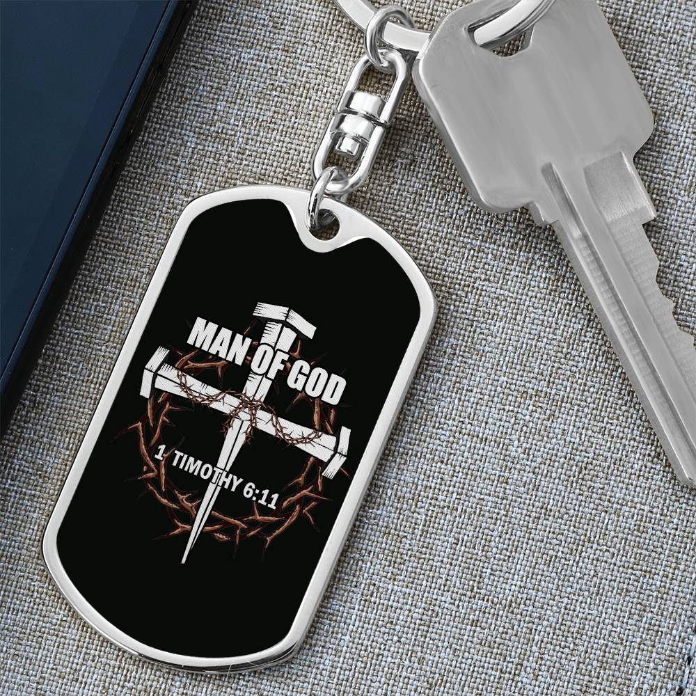 Man of God Cross Timothy Bible Keychain Stainless Steel or 18k Gold Dog Tag-Express Your Love Gifts