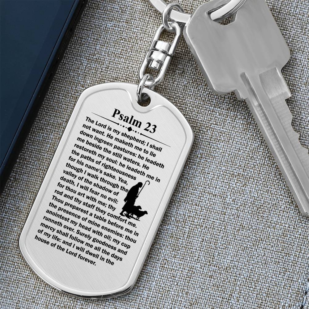 Psalm 23 English Bible Keychain Stainless Steel or 18k Gold Dog Tag-Express Your Love Gifts