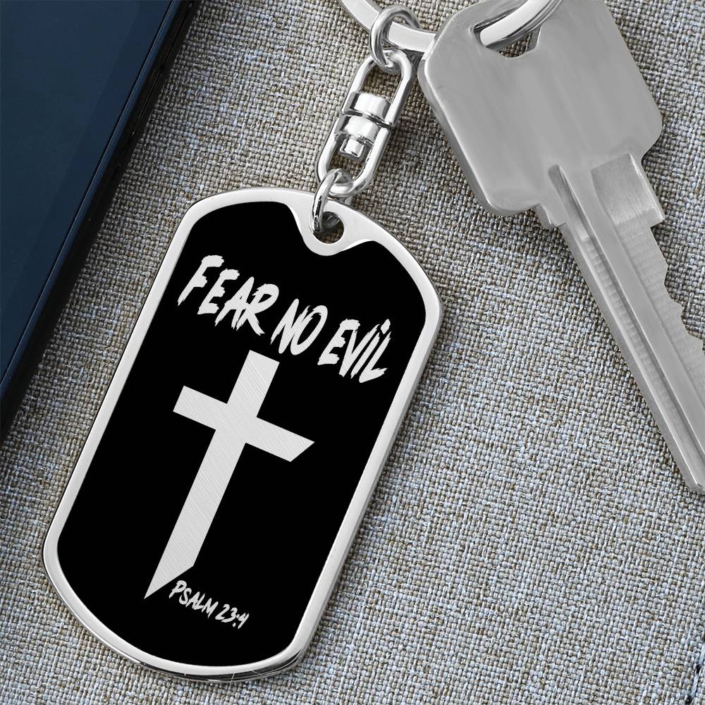 Fear No Evil Psalm 23:4 Bible Keychain Stainless Steel or 18k Gold Dog Tag-Express Your Love Gifts