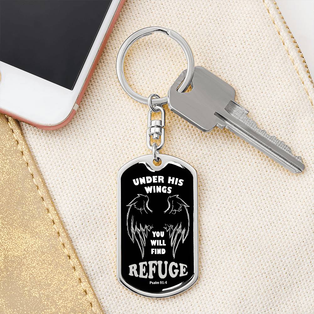 Psalm 91 Refuge Under His Wings Swivel Keychain Stainless Steel or 18k Gold Dog Tag-Express Your Love Gifts