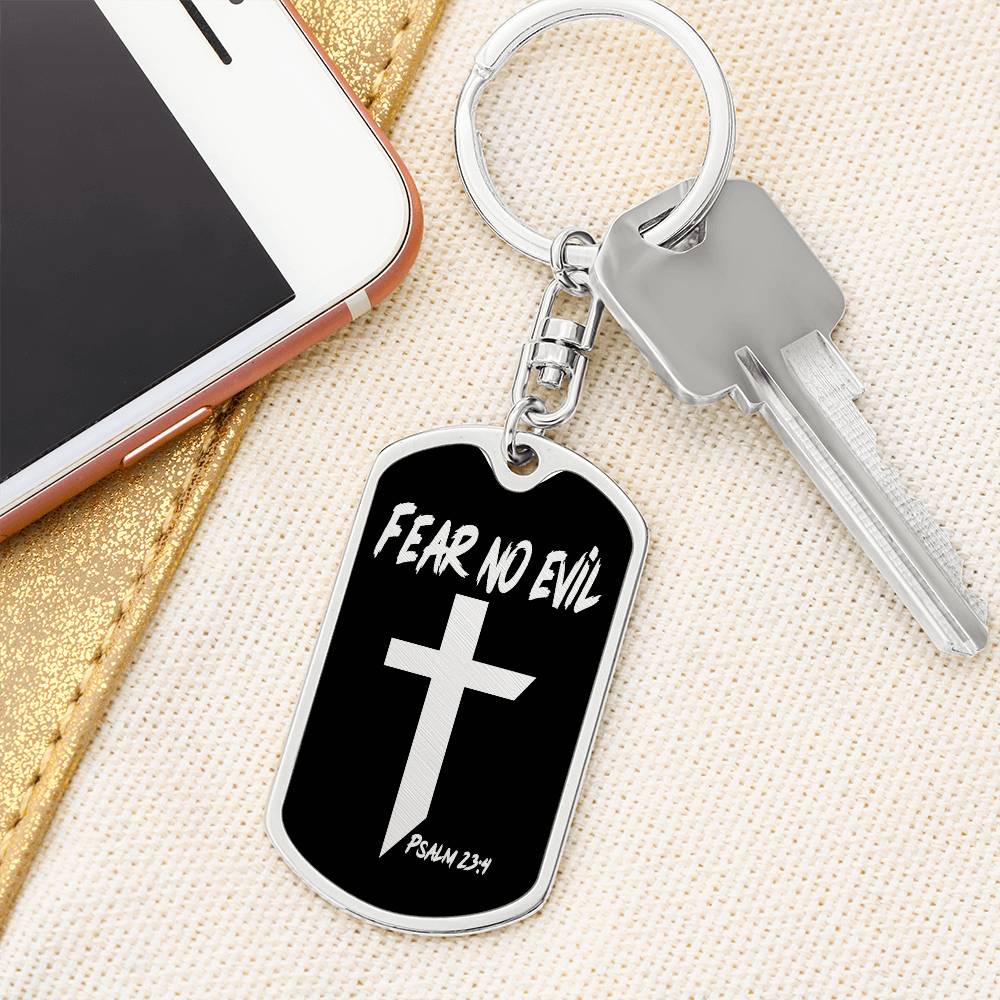 Fear No Evil Psalm 23:4 Bible Keychain Stainless Steel or 18k Gold Dog Tag-Express Your Love Gifts