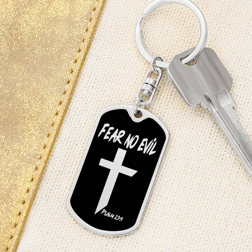 Fear No Evil Psalm 23:4 Bible Keychain Stainless Steel or 18k Gold Dog Tag-Express Your Love Gifts