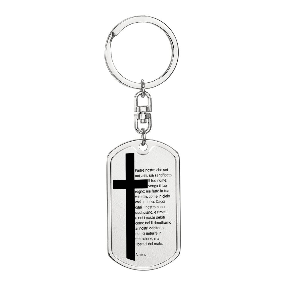 Lord's Prayer Italian Padre Nostro Bible Keychain Stainless Steel or 18k Gold Dog Tag-Express Your Love Gifts