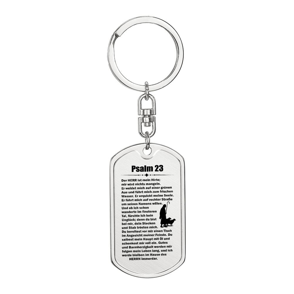 Psalm 23 German Bible Keychain Stainless Steel or 18k Gold Dog Tag-Express Your Love Gifts