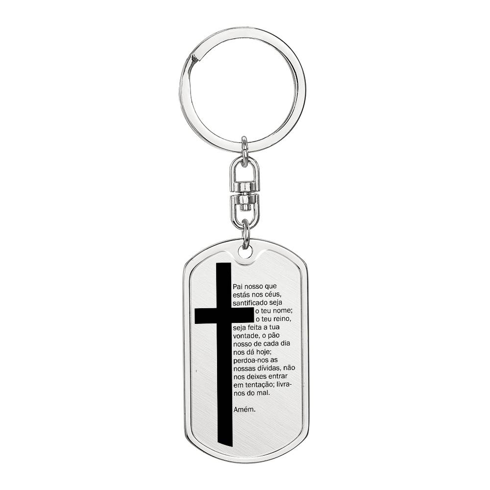 Lord's Prayer Portuguese Pai Nosso Bible Keychain Stainless Steel or 18k Gold Dog Tag-Express Your Love Gifts