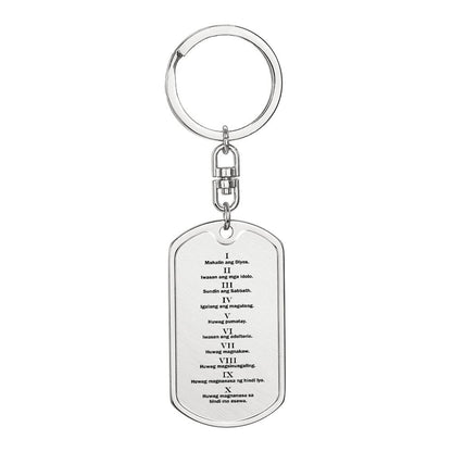 Ten Commandments Tagalog Sampung Utos Bible Keychain Stainless Steel or 18k Gold Dog Tag-Express Your Love Gifts