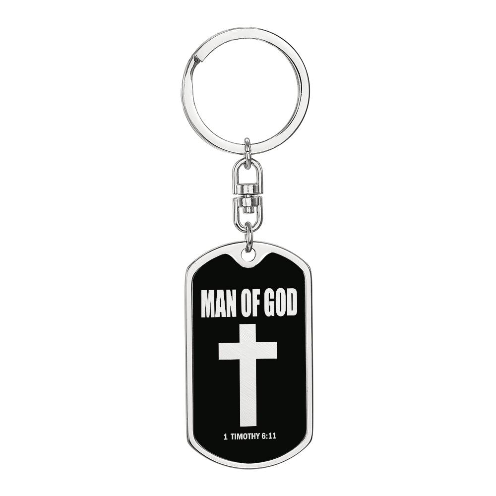Man of God 1 Timothy 6 Bible Keychain Stainless Steel or 18k Gold Dog Tag-Express Your Love Gifts