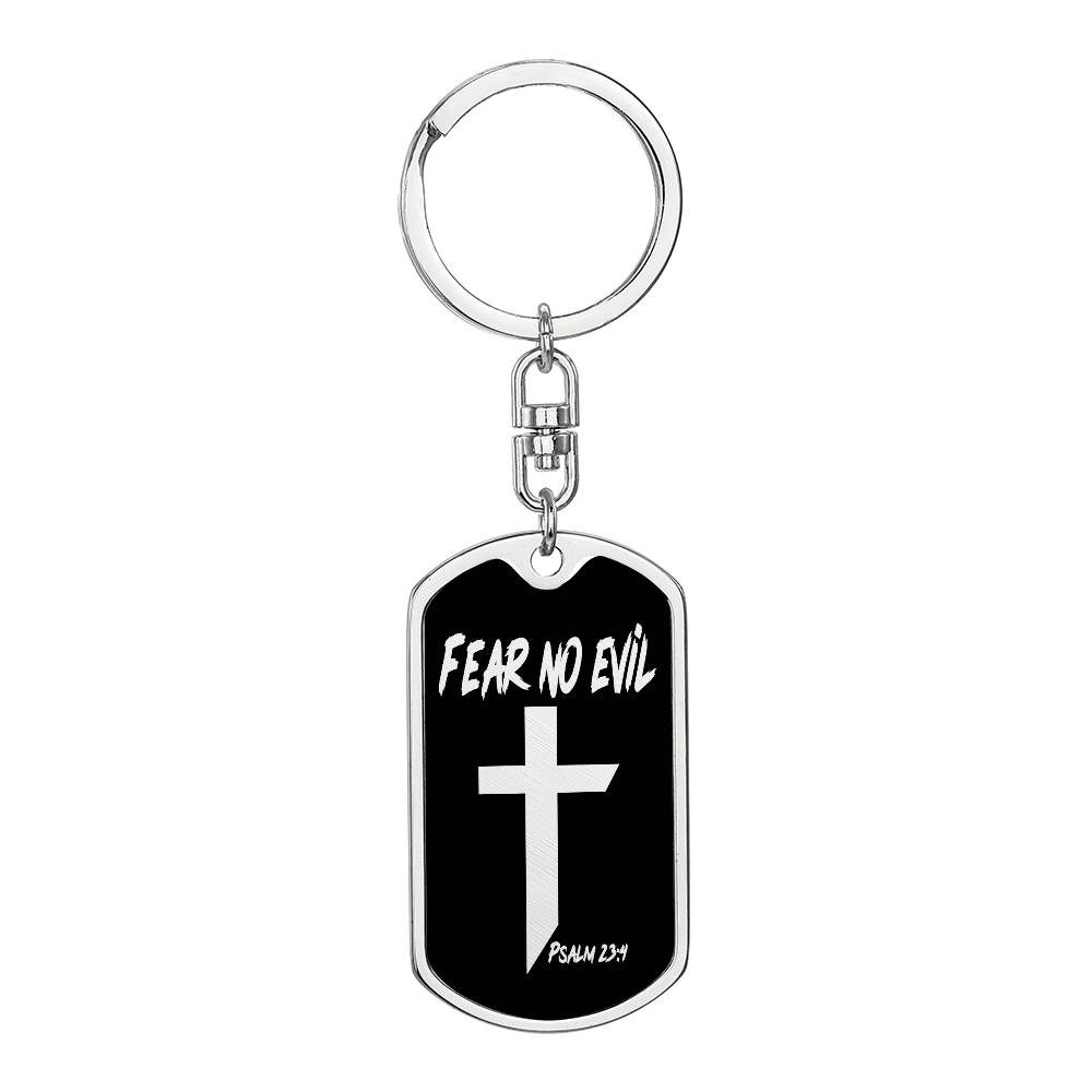 Fear No Evil Psalm 23:4 Bible Keychain Stainless Steel or 18k Gold Dog Tag-Express Your Love Gifts