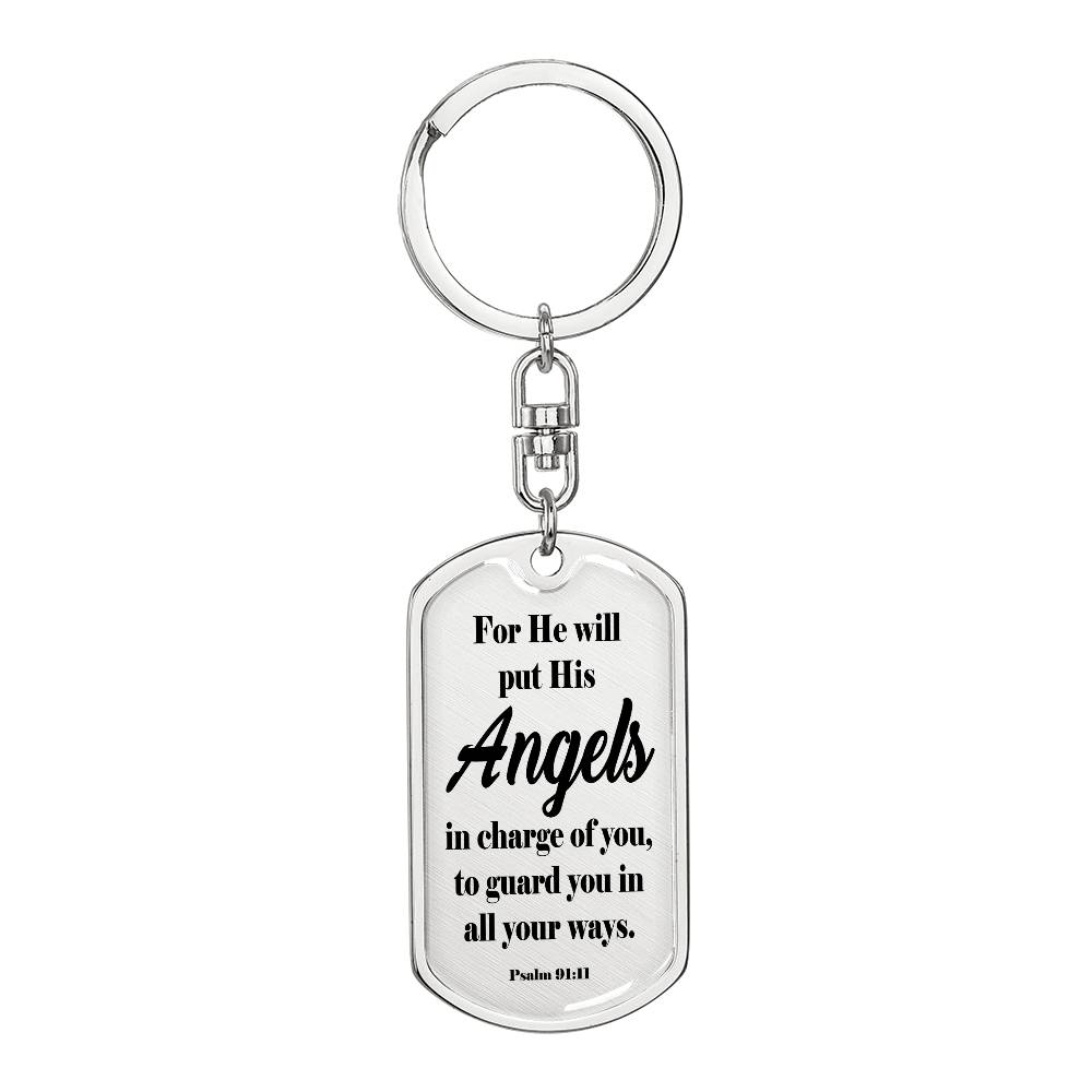 Angels Protect Psalm 91:11 Swivel Keychain Stainless Steel or 18k Gold Dog Tag-Express Your Love Gifts