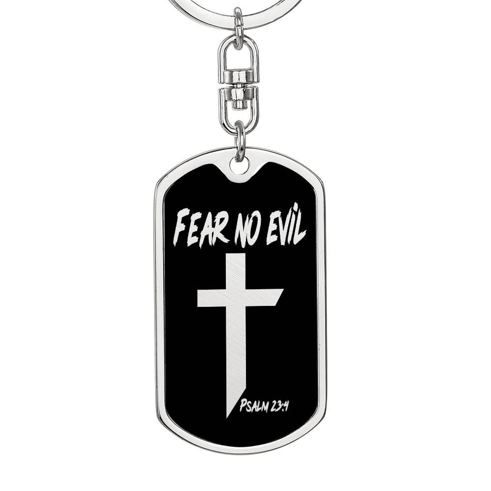 Fear No Evil Psalm 23:4 Bible Keychain Stainless Steel or 18k Gold Dog Tag-Express Your Love Gifts