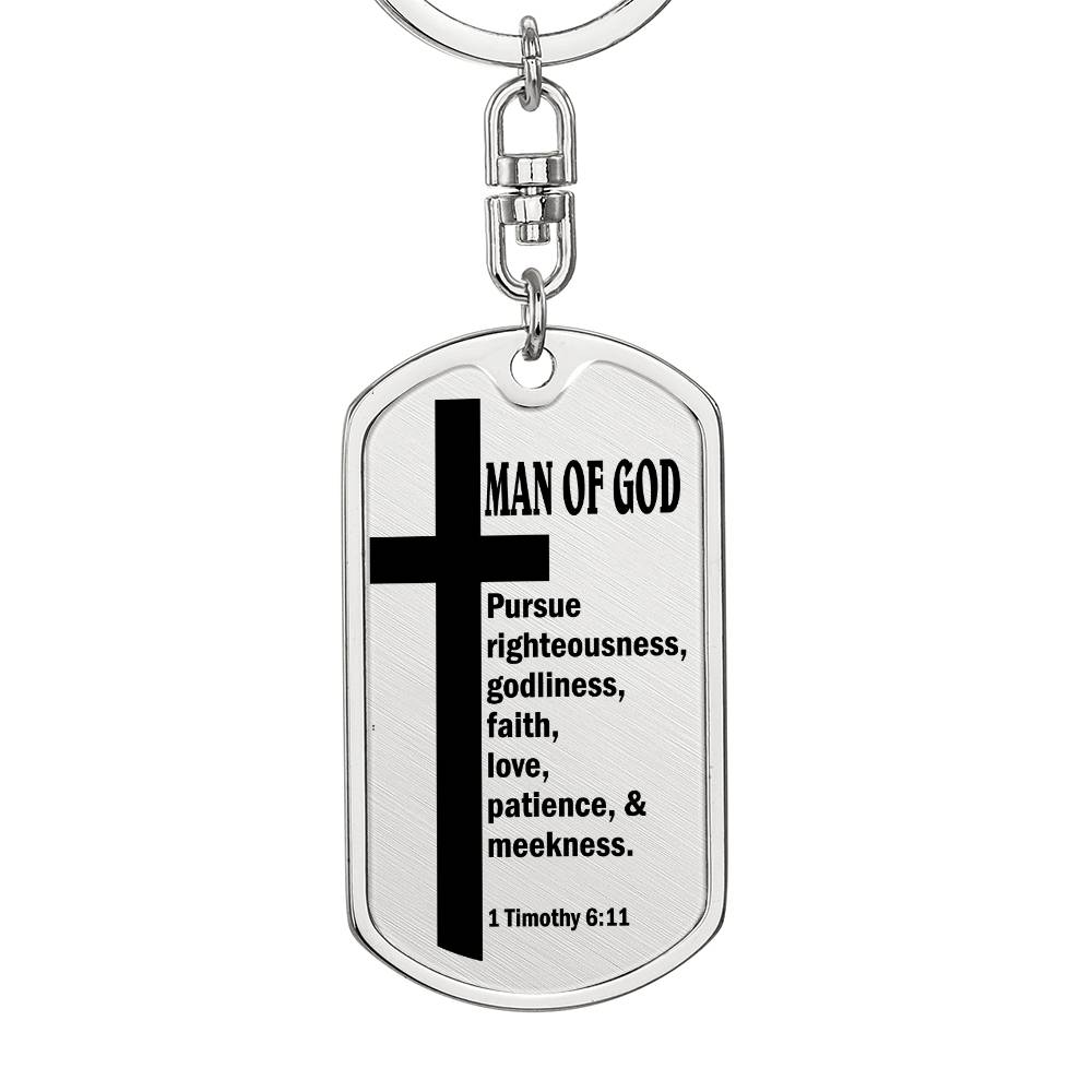 Man of God Pursuing 1 Timothy 6:11 Bible Keychain Stainless Steel or 18k Gold Dog Tag-Express Your Love Gifts